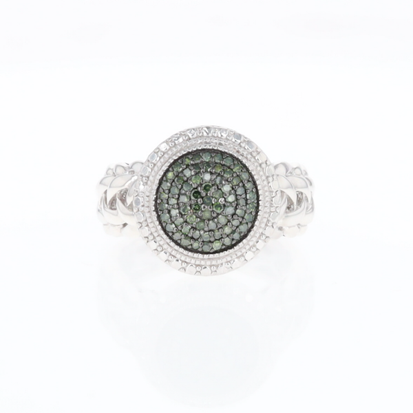 Green Diamond Braided Cluster Ring