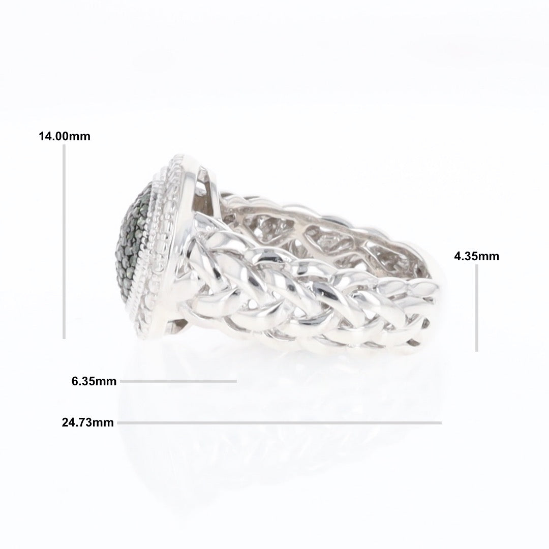 Green Diamond Braided Cluster Ring