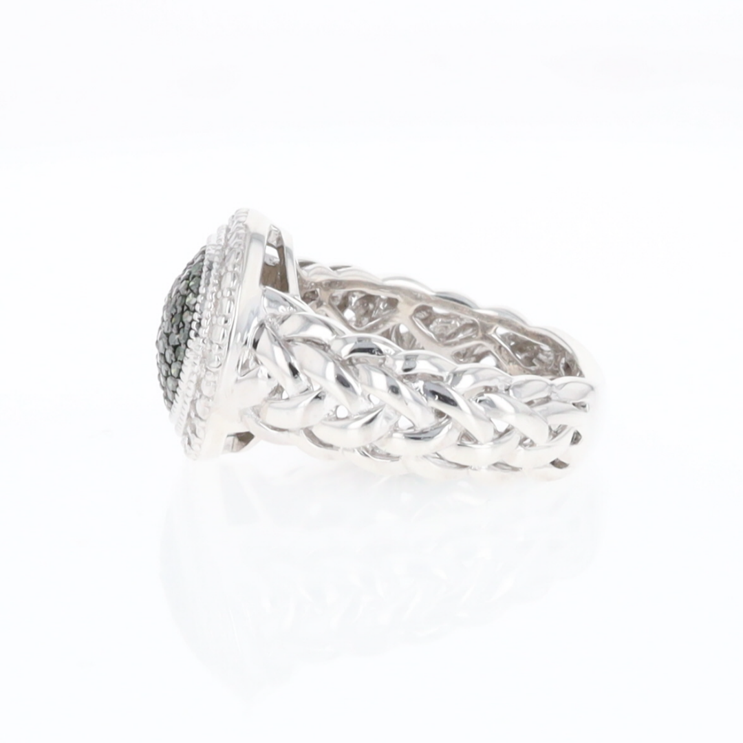 Green Diamond Braided Cluster Ring