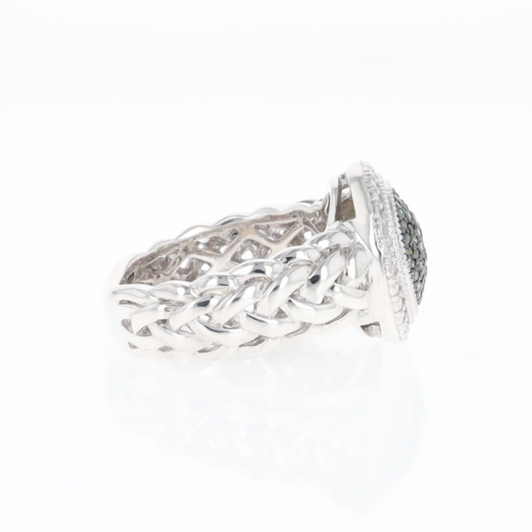 Green Diamond Braided Cluster Ring