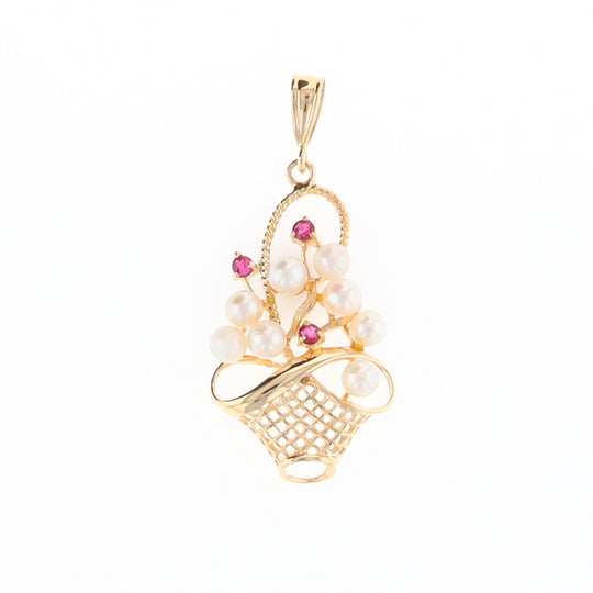 Pearl and Ruby Basket Pendant