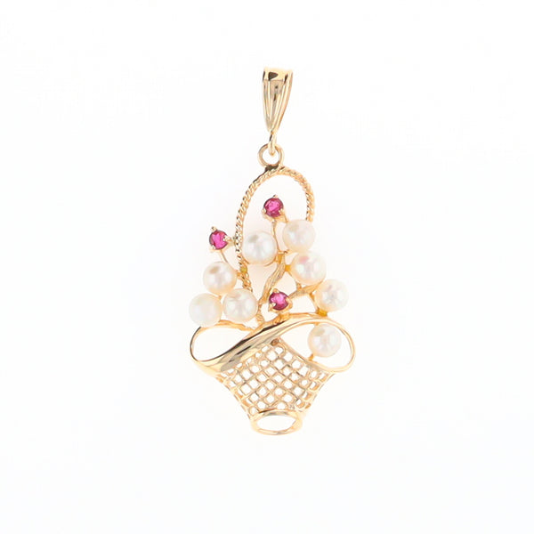 Pearl and Ruby Basket Pendant