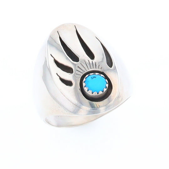 Mens Native Turquoise Bear Claw Ring