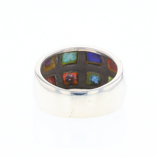 Native Silver Multi Stone Inlaid Ring