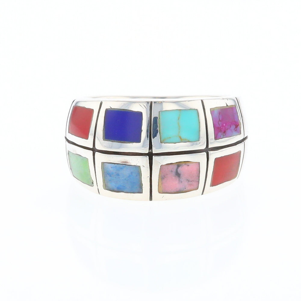 Native Silver Multi Stone Inlaid Ring