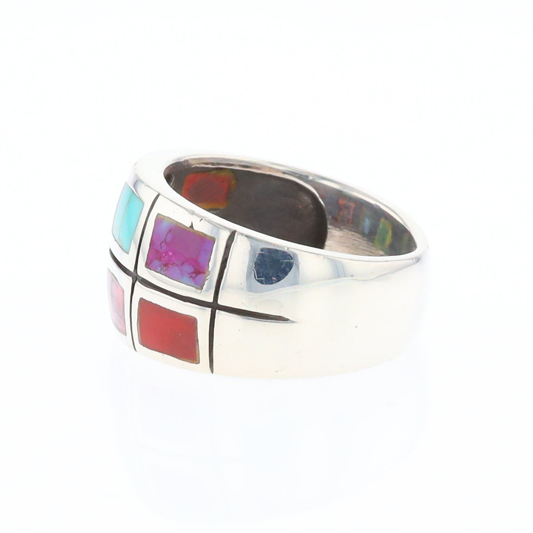 Native Silver Multi Stone Inlaid Ring