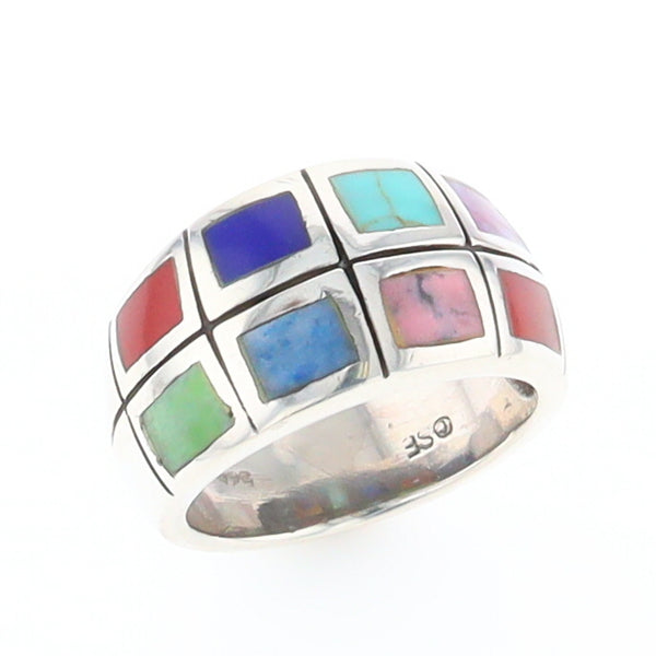 Native Silver Multi Stone Inlaid Ring