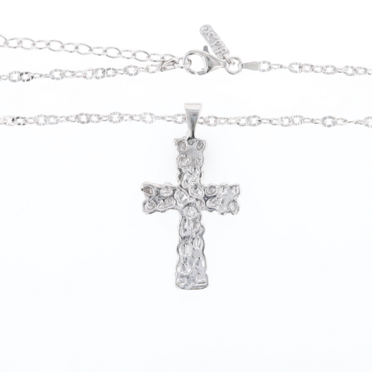 Sterling Silver Nugget Pattered Cross Necklace