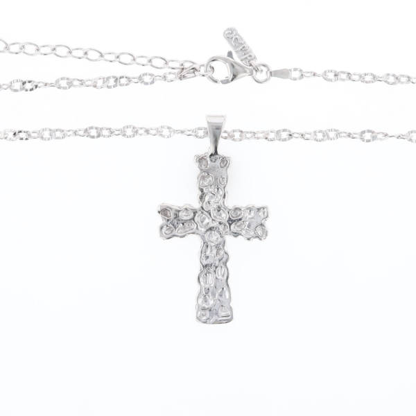 Sterling Silver Nugget Pattered Cross Necklace