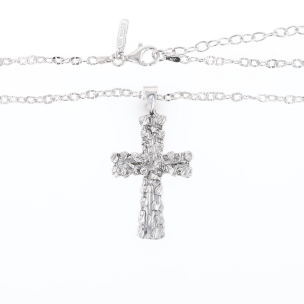 Sterling Silver Nugget Pattered Cross Necklace
