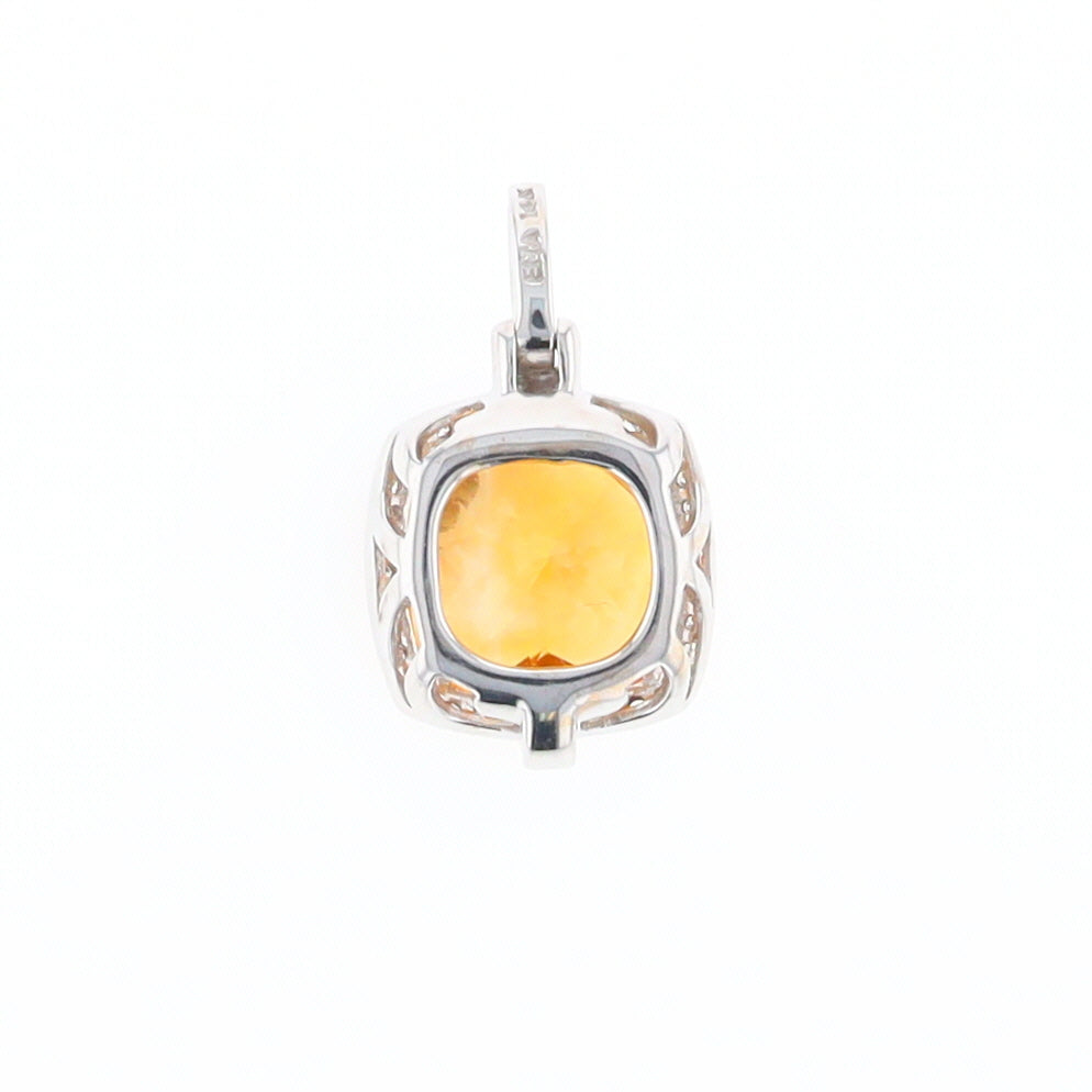 Checkered Citrine Diamond Halo Pendant