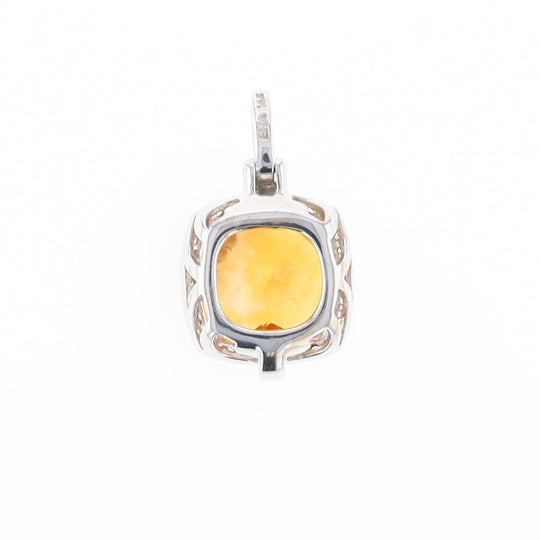 Checkered Citrine Diamond Halo Pendant