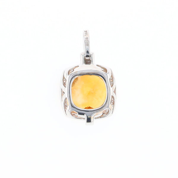 Checkered Citrine Diamond Halo Pendant