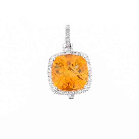 Checkered Citrine Diamond Halo Pendant