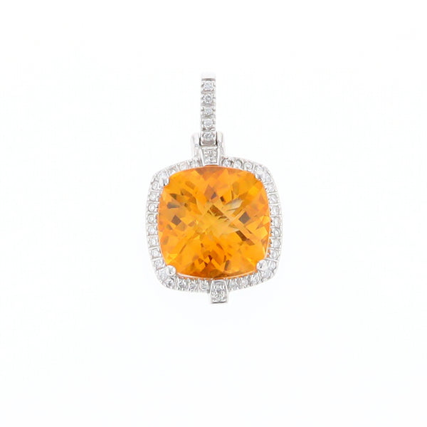 Checkered Citrine Diamond Halo Pendant