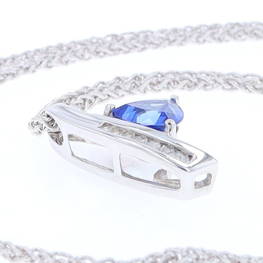 Synthetic Sapphire White Gold Ribbon Pendant with Diamond Accents