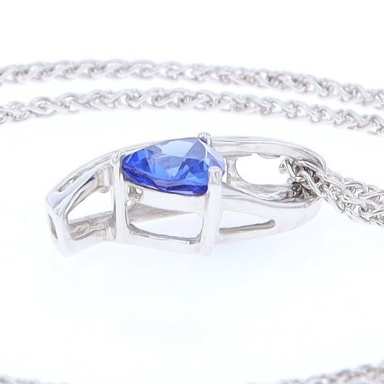 Synthetic Sapphire White Gold Ribbon Pendant with Diamond Accents