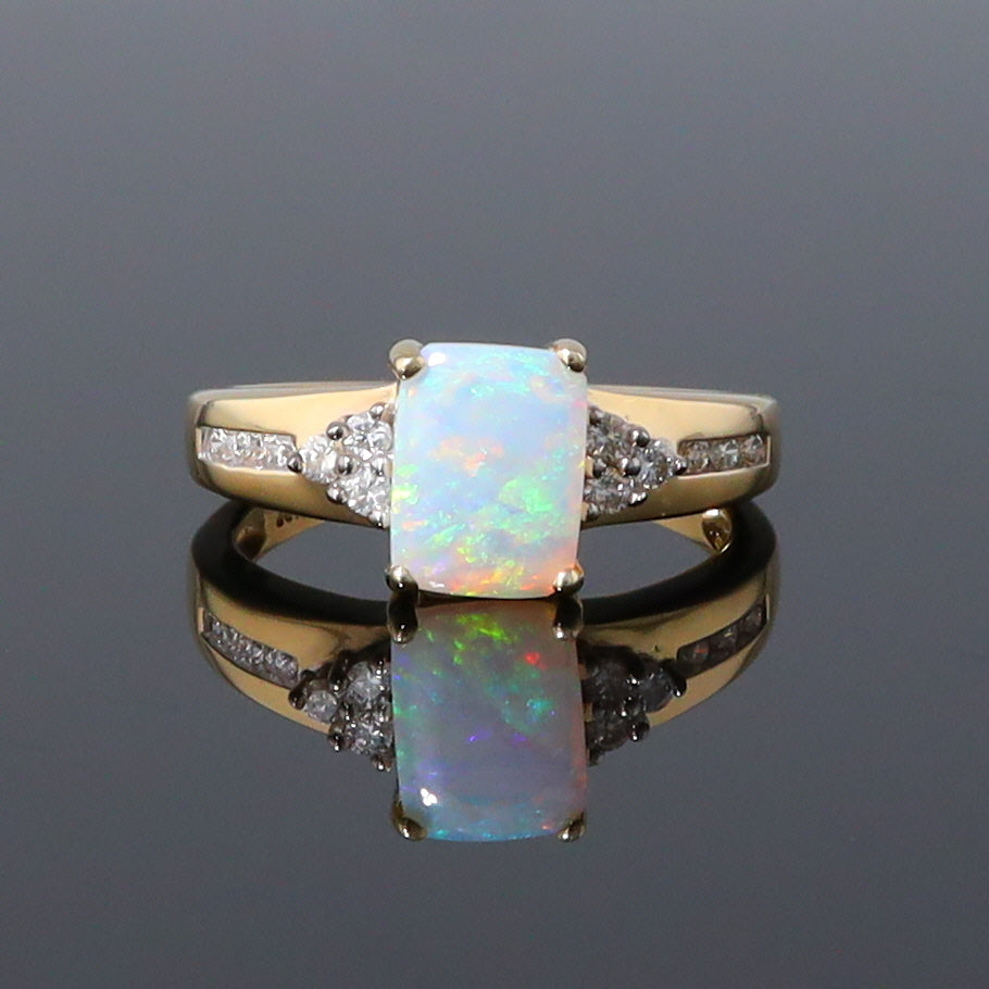 Rectangular Opal Ring with Diamond Accents