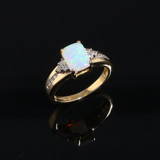 Rectangular Opal Ring with Diamond Accents