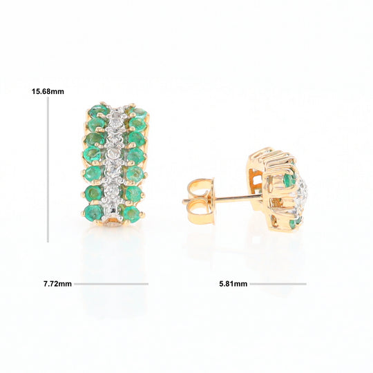 Three-Row Drop Emerald and Diamond Earrings