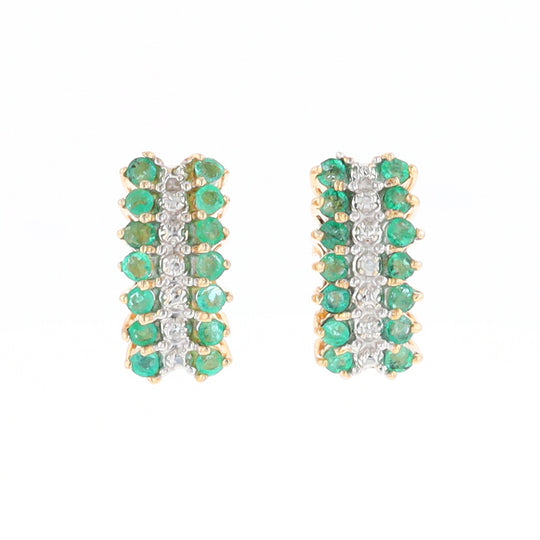 Three-Row Drop Emerald and Diamond Earrings