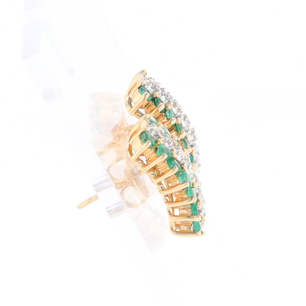 Three-Row Drop Emerald and Diamond Earrings