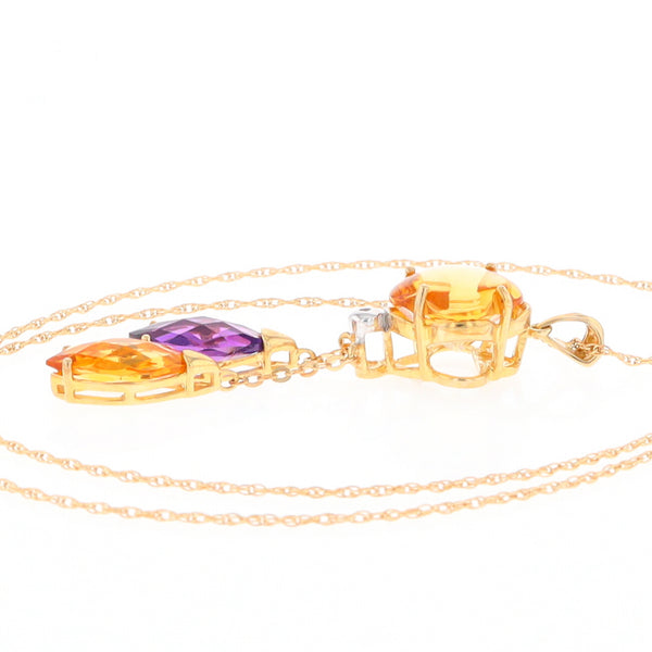 Cabochon Citrine and Amethyst Clover Tassel Pendant