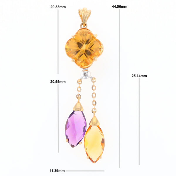 Cabochon Citrine and Amethyst Clover Tassel Pendant
