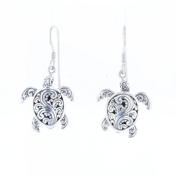 Silver Turtle Dangle Earrings