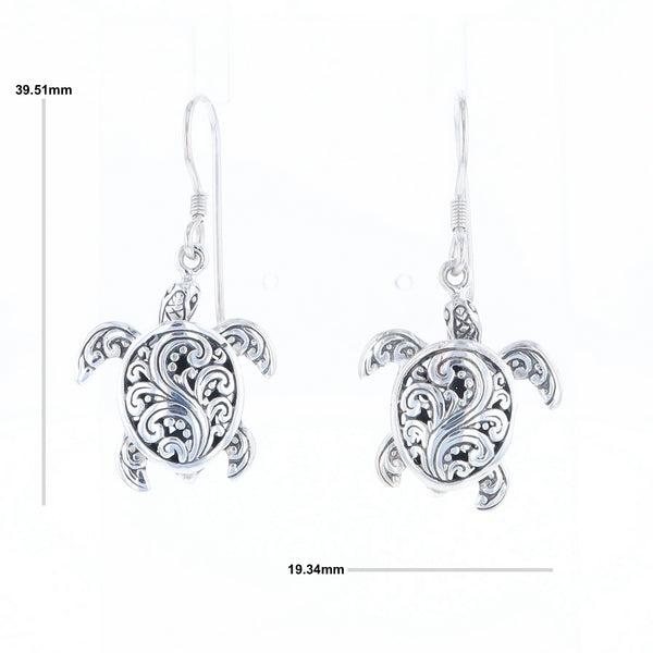 Silver Turtle Dangle Earrings