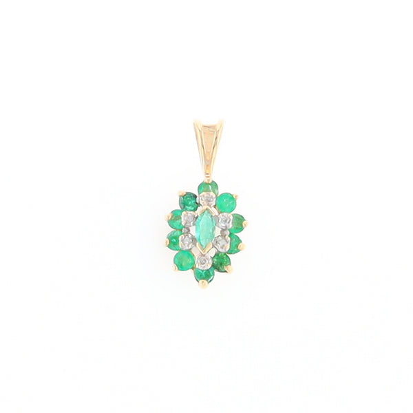 Marquise Shaped Emerald and Diamond Pendant