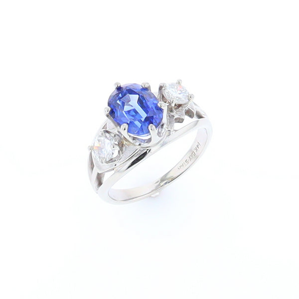 Oval Sapphire Ring with Diamond Side Accents