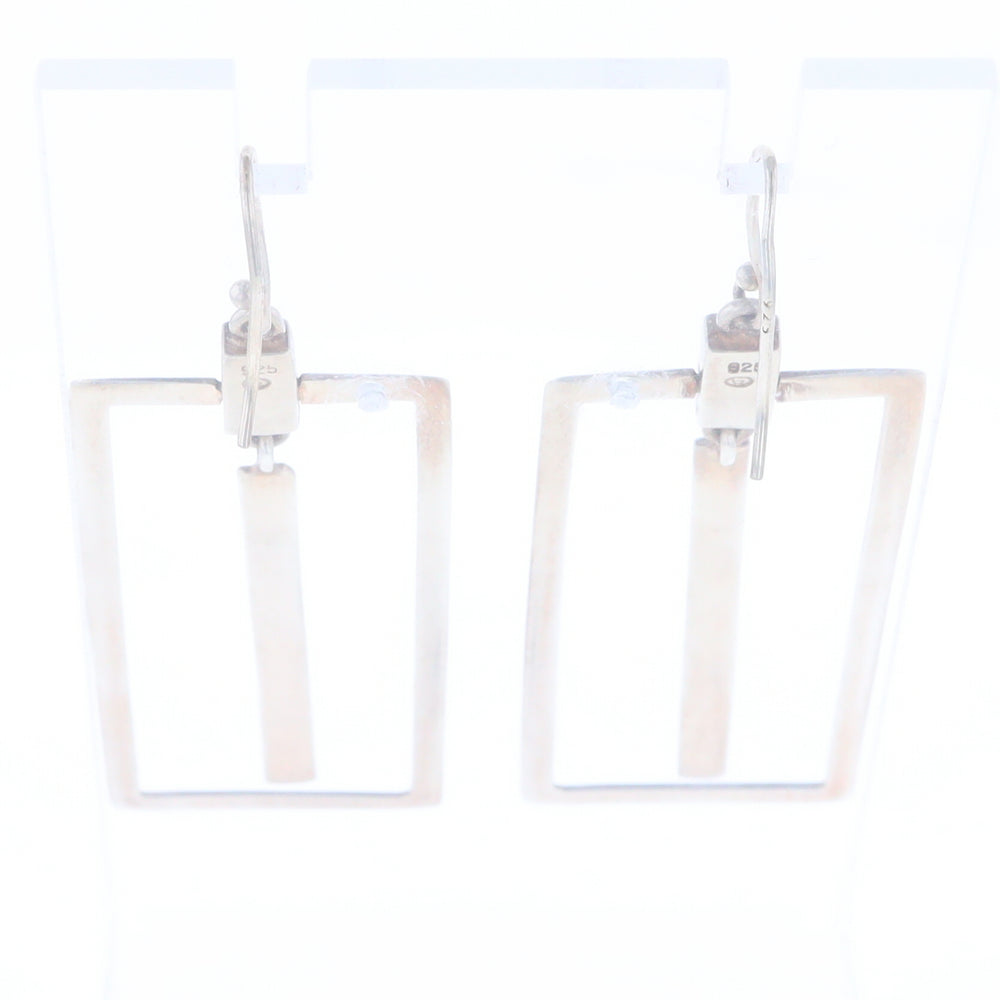 Silver Dangle Open Rectangle Bar Earrings