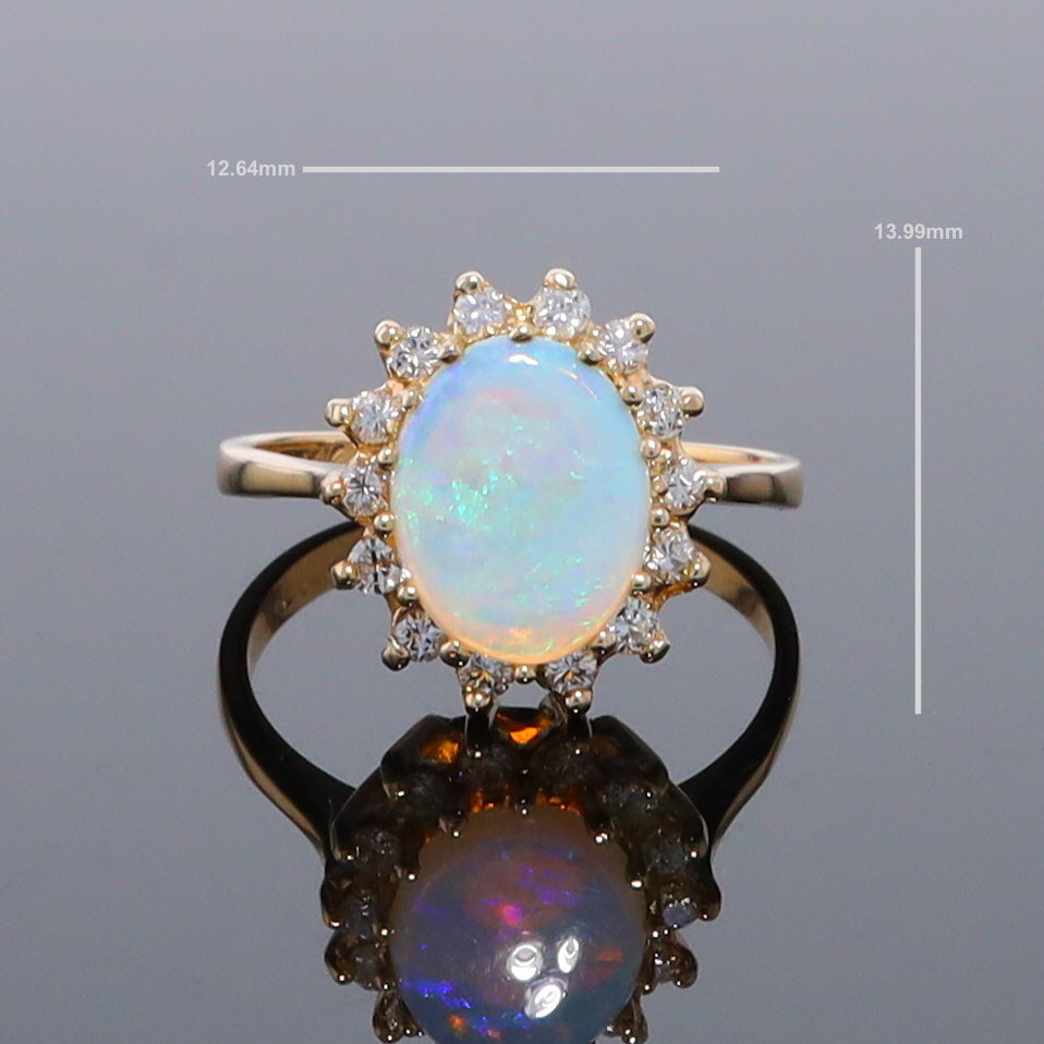 Oval Cabochon Opal with Diamond Halo Ring