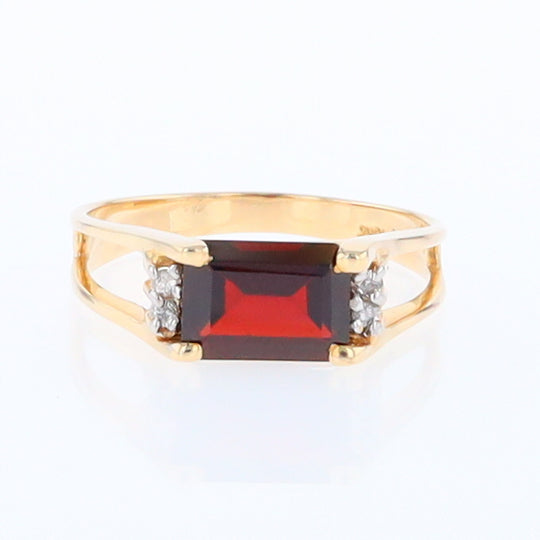 Emerald Cut Garnet Ring with Diamond Accents