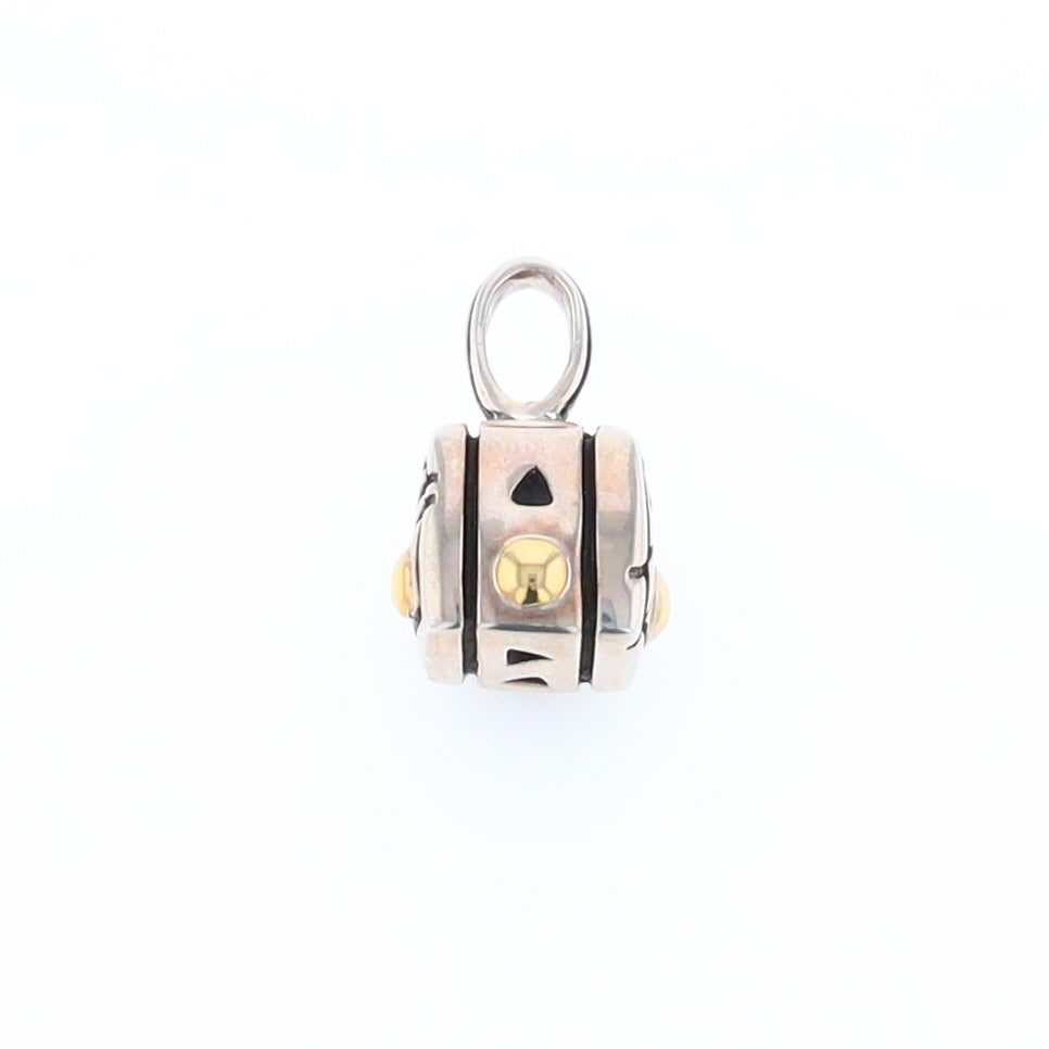 Silver Geometric Cube Pendant With Gold Beads