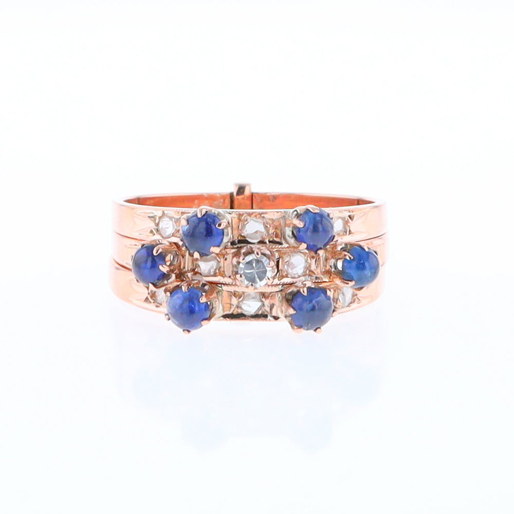 Vintage Sapphire and Diamond Stacked Trio Ring