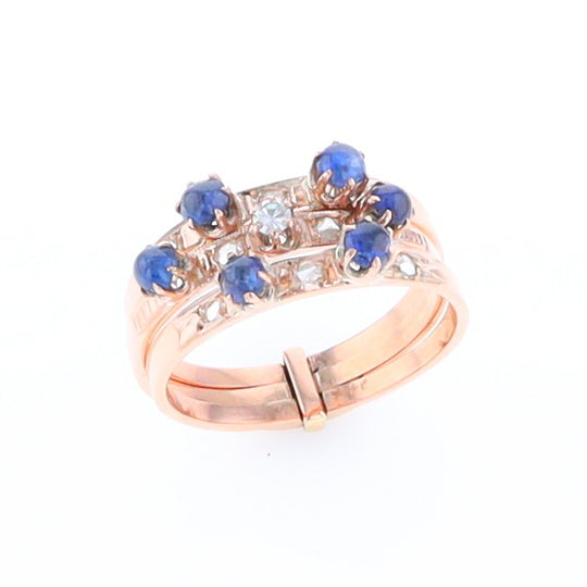 Vintage Sapphire and Diamond Stacked Trio Ring