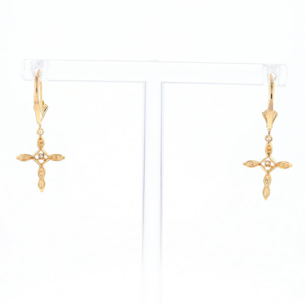 Two-Tone Diamond Cross Earrings