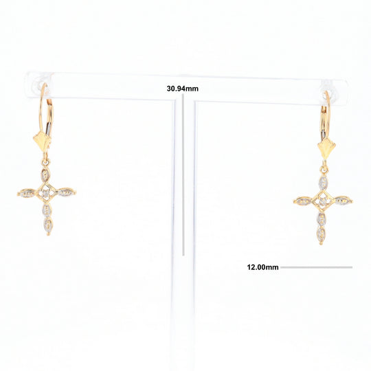 Two-Tone Diamond Cross Earrings