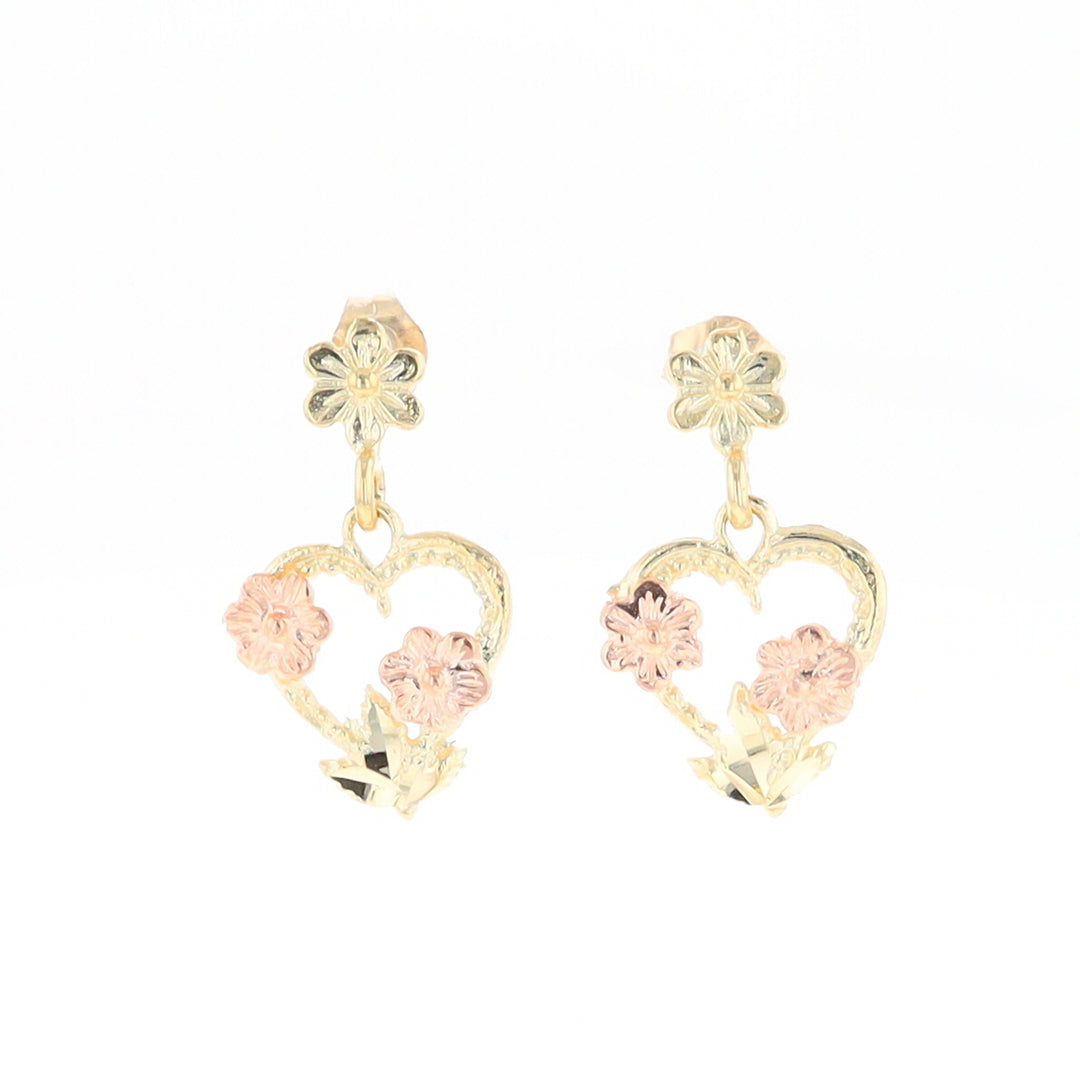 Black Hills Gold Heart & Flower Drop Earrings