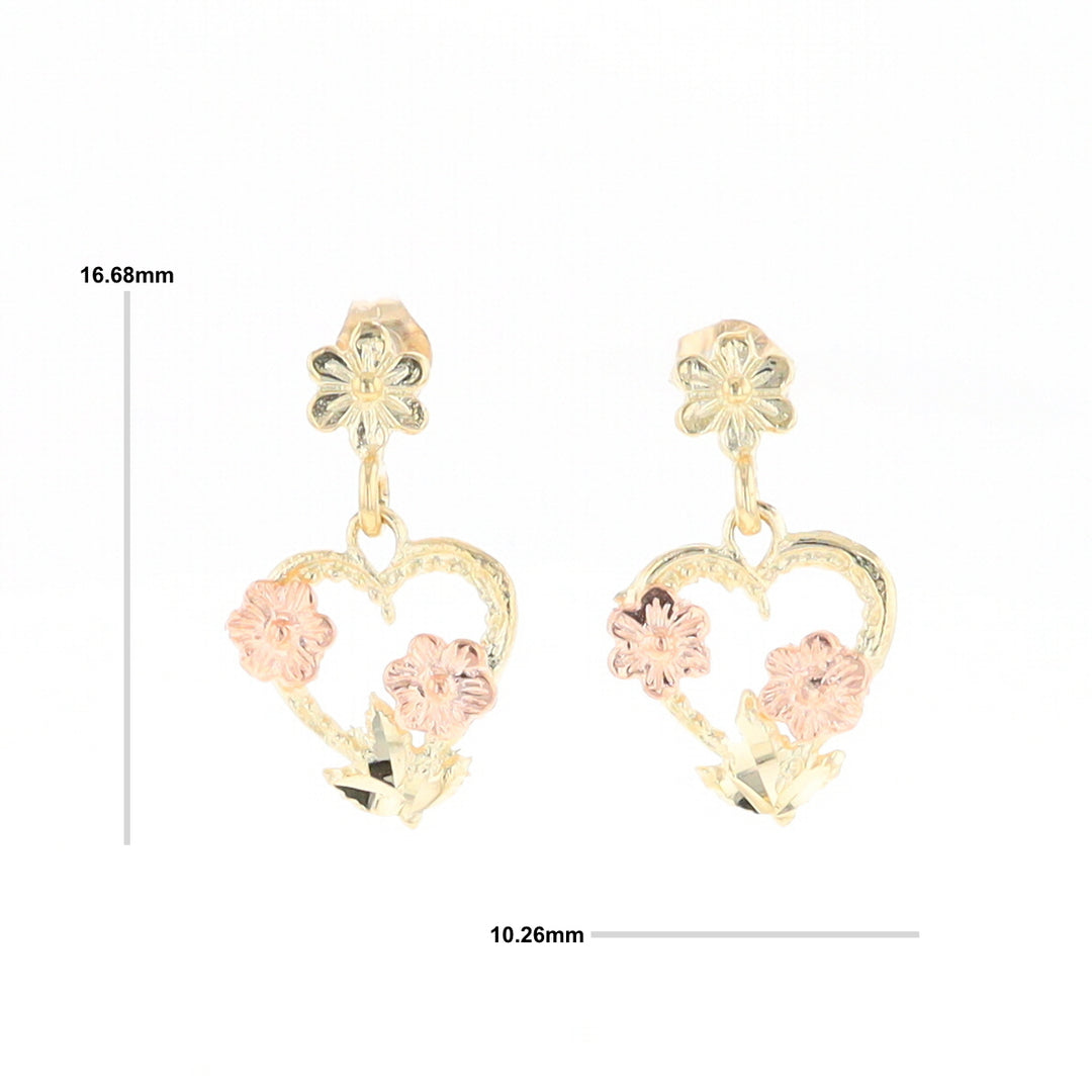 Black Hills Gold Heart & Flower Drop Earrings