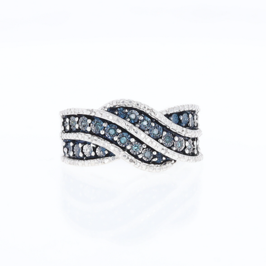 White and Blue Diamond Crossover Ring