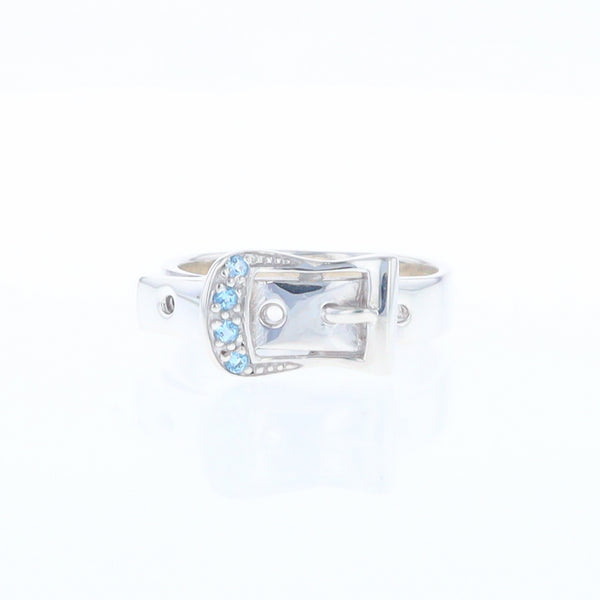 Silver Blue Topaz Belt Ring