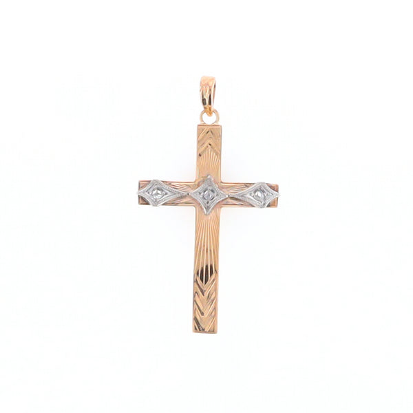 Vintage Incised Diamond Cross Pendant