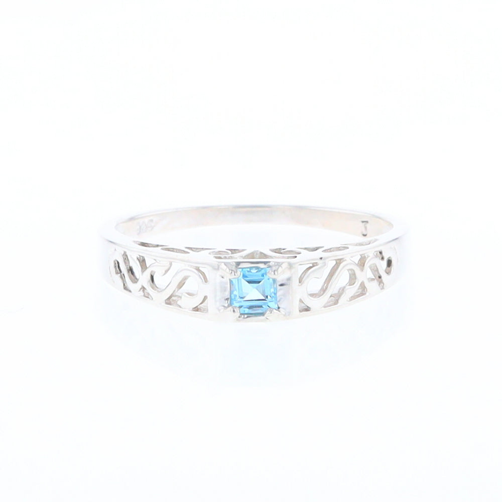 Filigree Blue Topaz Solitaire Ring