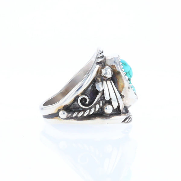 Navajo Turquoise and Feather Design Ring