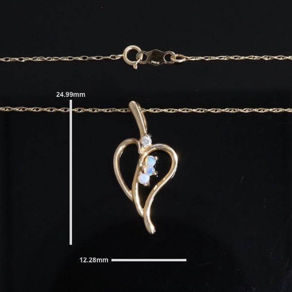 Round Opal & Diamond Heart Necklace