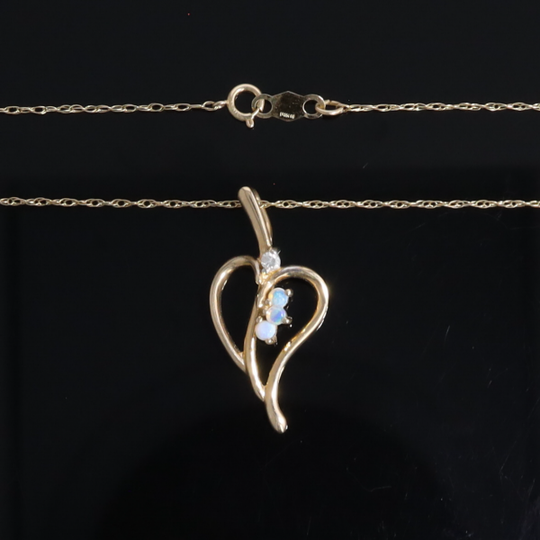 Round Opal & Diamond Heart Necklace