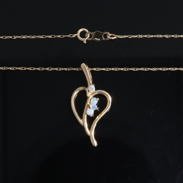 Round Opal & Diamond Heart Necklace